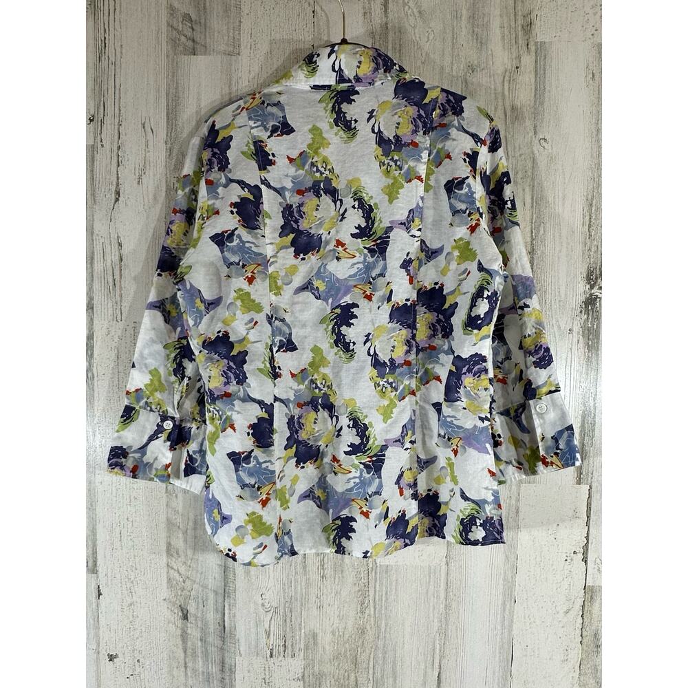Harve Benard Womens‎ Linen Blend Top Size Large Watercolor Floral Button Up - Picture 2 of 9